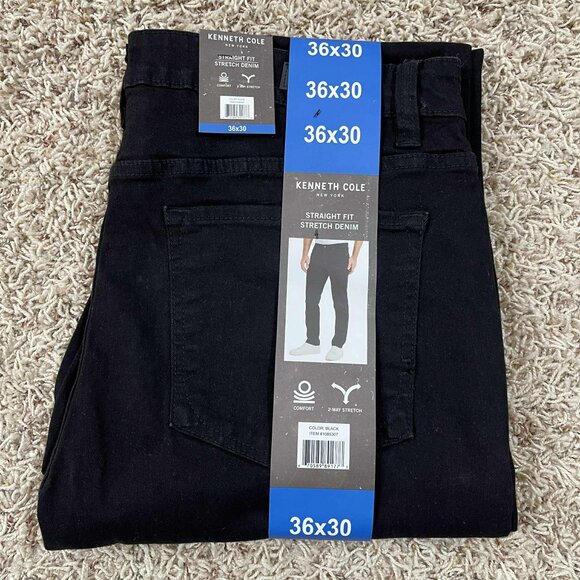 Kenneth Cole Men Straight Fit Denim Jeans Black, Size 36x30 (New) - Picture 1 of 16